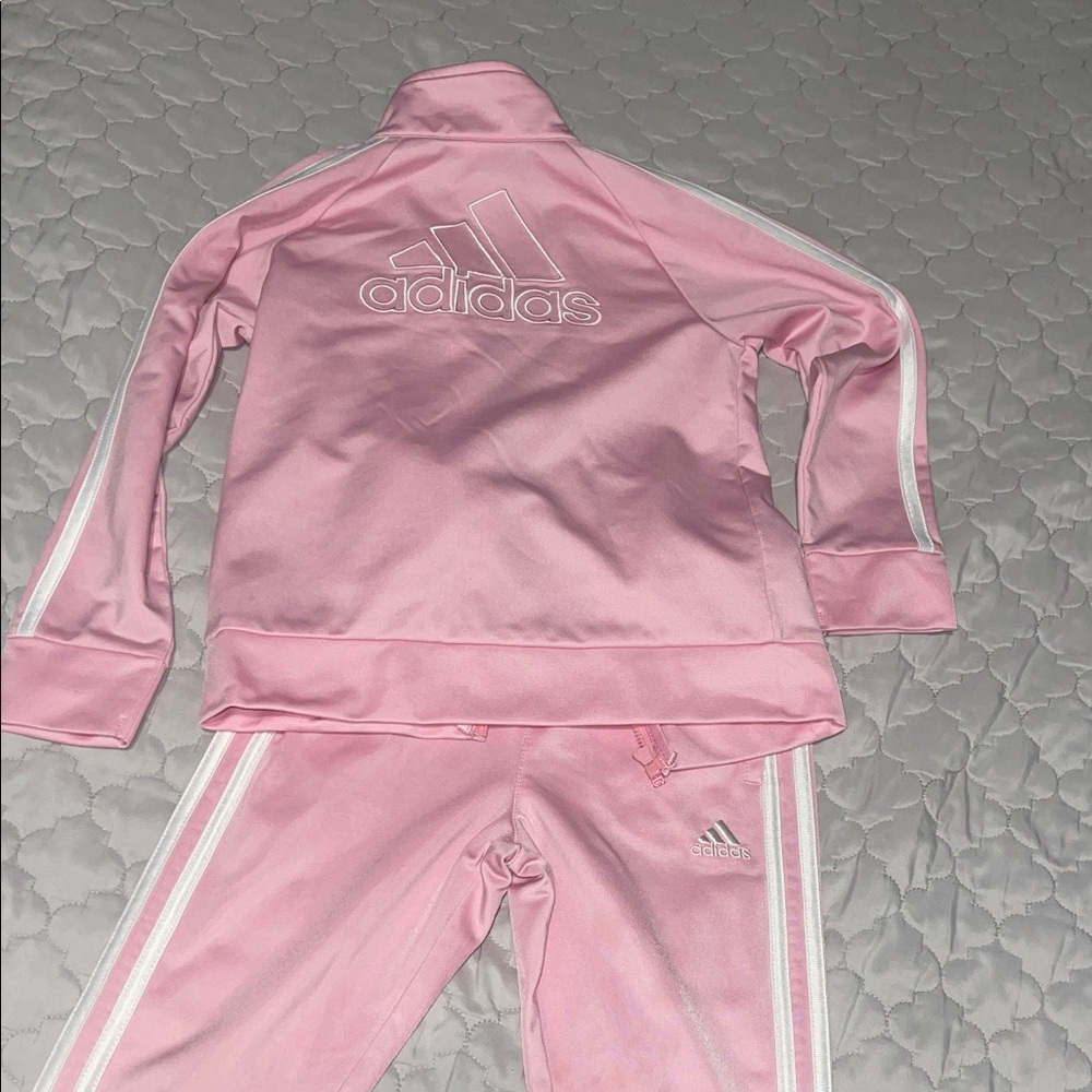 Adidas Light Pink Tracksuit with White Stripes